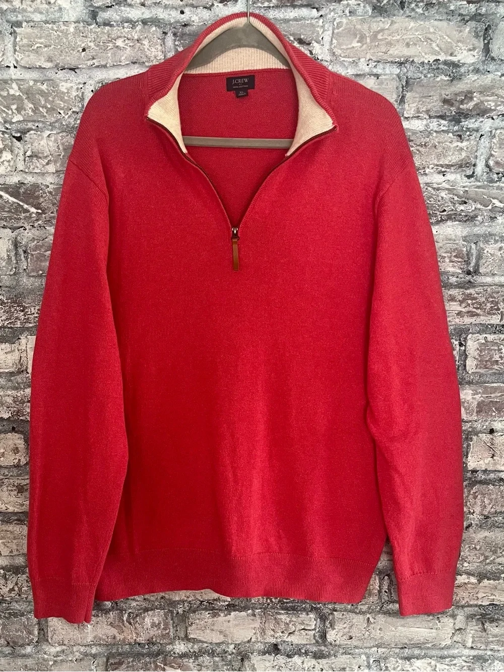 J. Crew Men’s Coral Red Zip-Neck Sweater Cotton excellent like new condition.